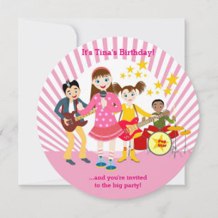 Pop star girl birthday party invitation