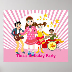 Pop star girl birthday party poster