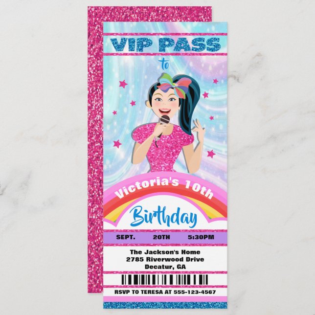 Pop Star Singer VIP pass tickets Birthday Invitation (Front/Back)
