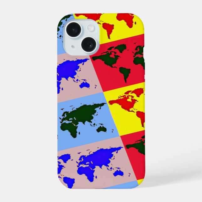 pop style world map iPhone 15 case (Back)