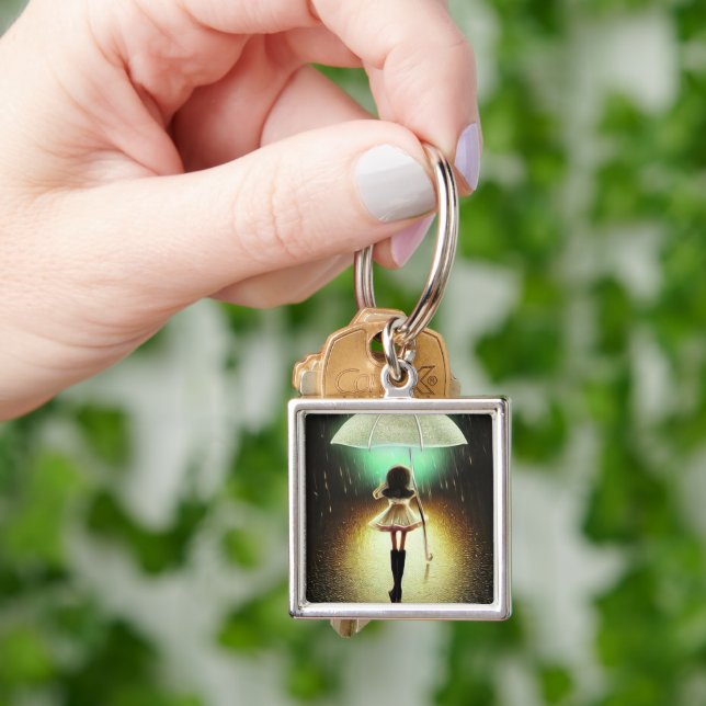 Pop Surrealism Floating Umbrella Girl Key Ring (Hand)