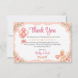 Pop the Balloons Girl Baby Shower Thank You Card
