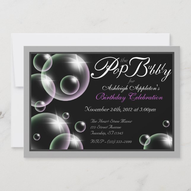 "Pop the Bubbly" Classy Birthday Invitations (Front)