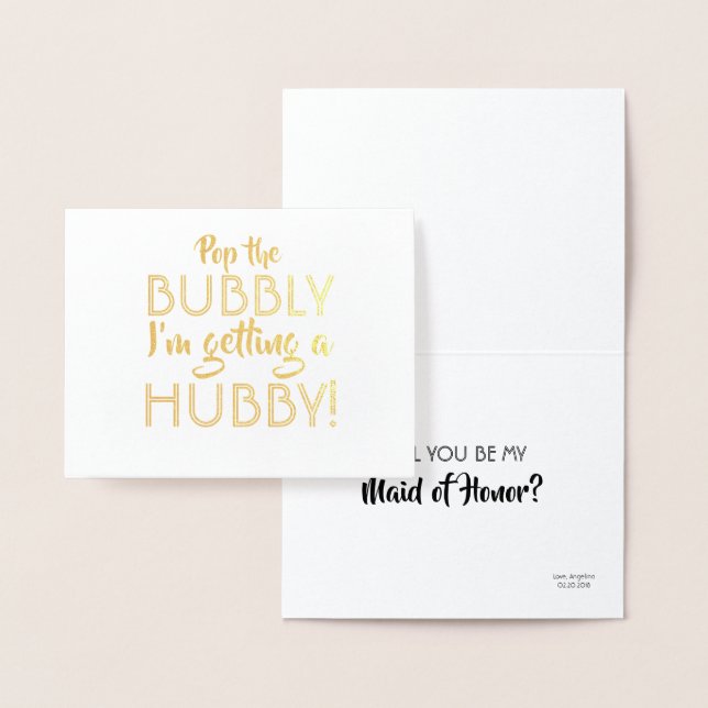 Pop The Bubbly - Funny Bridesmaid Proposal Foil Card (Display)
