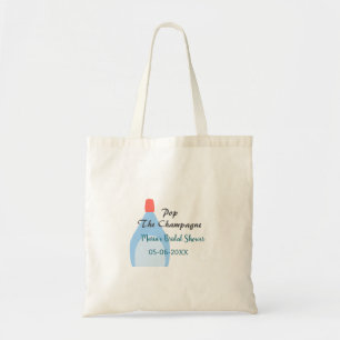 Pop the Champagne blue bridal shower add name date Tote Bag