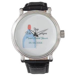 Pop the Champagne blue bridal shower add name date Watch