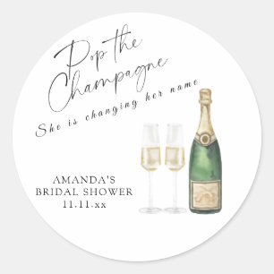 Pop the Champagne Bridal shower Classic Round Sticker
