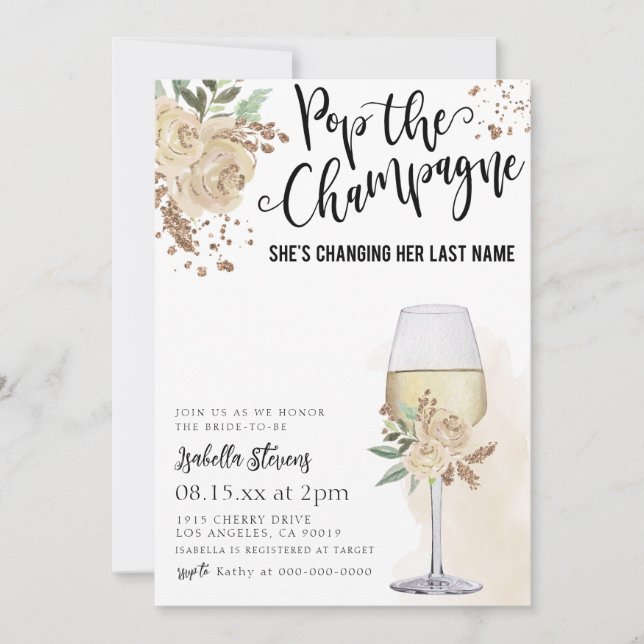 Pop The Champagne Bridal Shower Invitation (Front)