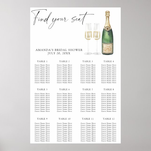 Pop the champagne bridal shower seating chart (Front)