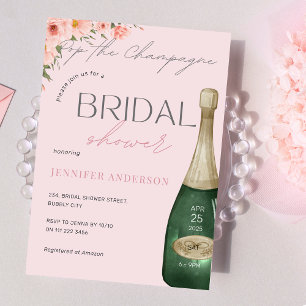 Pop the Champagne Dusty Pink Floral Bridal Shower Invitation