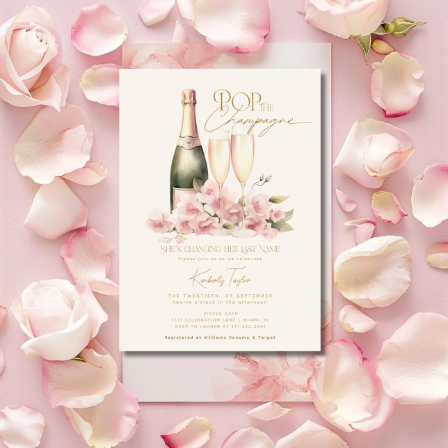 Pop The Champagne Floral Blush Glass Bridal Shower Invitation (Creator Uploaded)
