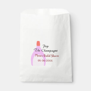 Pop the Champagne pink bridal shower add name date Favour Bags