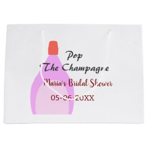 Pop the Champagne pink bridal shower add name date Large Gift Bag