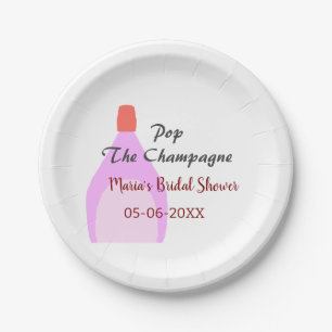 Pop the Champagne pink bridal shower add name date Paper Plate