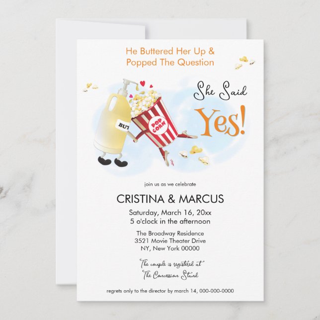 Pop The Question Popcorn Couples Shower Invitation (Front)
