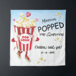 Pop The Question Popcorn Engagement Backdrop Tapestry<br><div class="desc">A bucket of blushing popcorn.</div>