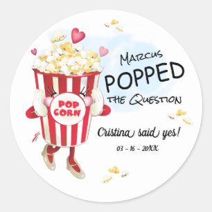 Pop The Question Popcorn Engagement Classic Round Sticker