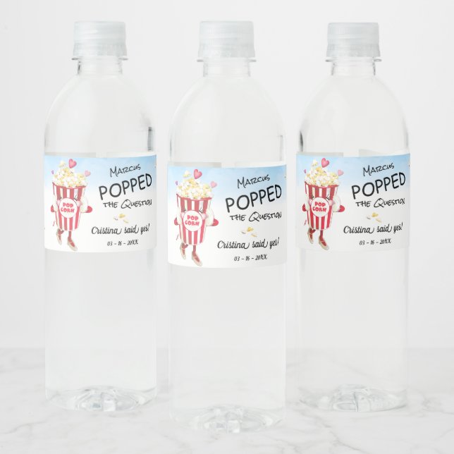 Pop The Question Popcorn Engagement Water Bottle Label (Bottles)