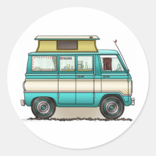 Pop Top Van Camper Classic Round Sticker