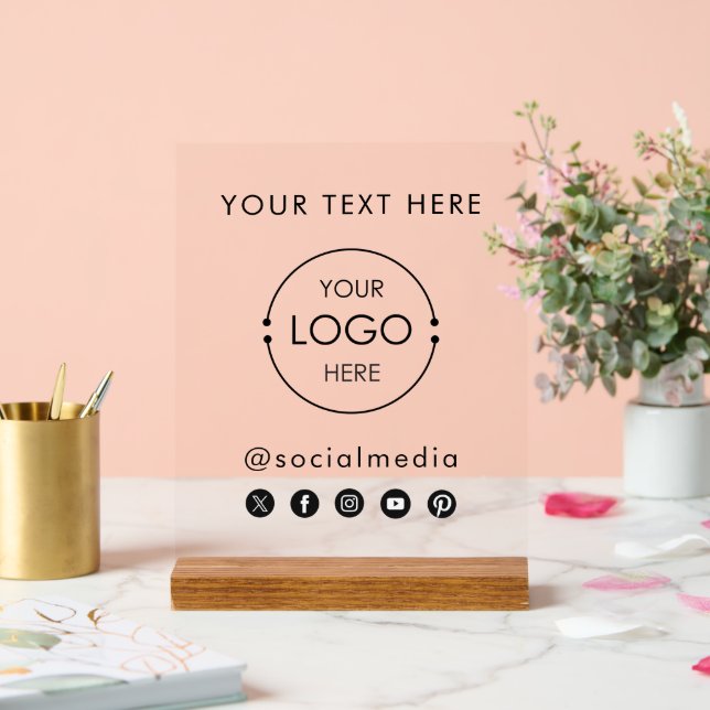 Pop Up Shop Clear Banner  Logo Social Media Icons Acrylic Sign (Wedding)