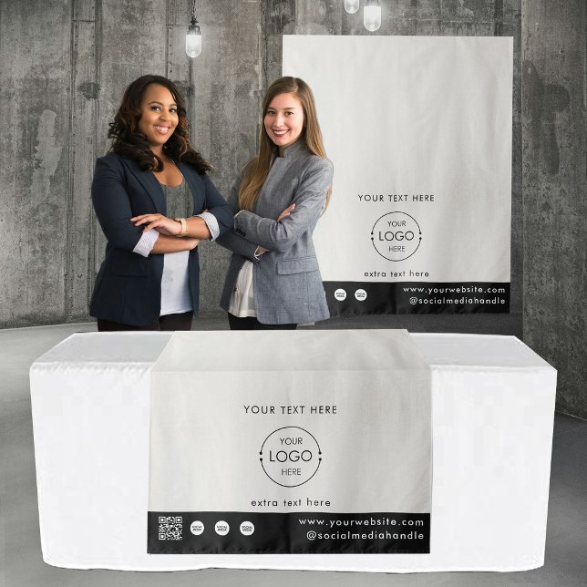 Pop Up Shop Logo QR Code Vendor Table Runner Beige Tapestry (Pop Up Shop Logo QR Code Vendor Table Runner Beige Tapestry)
