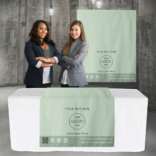 Pop Up Shop Logo QR Code Vendor Table Runner Green Tapestry