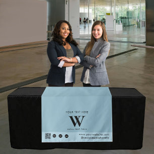 Pop Up Shop Simple Logo QR Code Table Runner Blue Tapestry