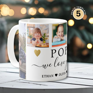 POP We Love You Grandkids 5 Photo Collage   Coffee Mug