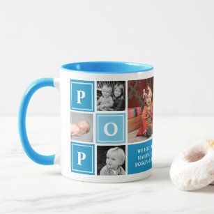 Pop We Love You Light Blue Custom Photo Collage Mug
