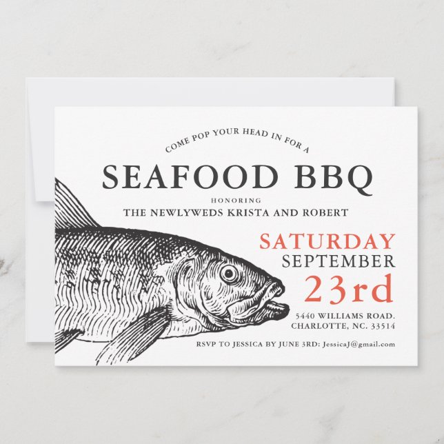 Pop Your Head In | Funny Fish Fry Party Invite (Front)
