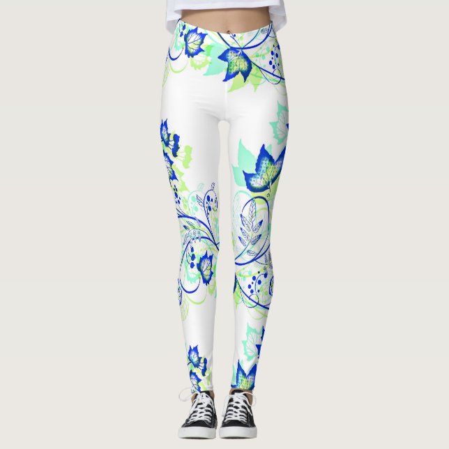 PopArt Blue Leaves Leggings (Front)