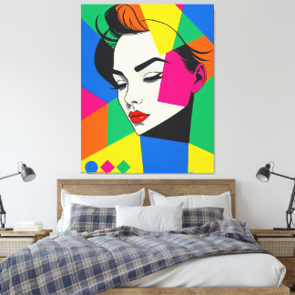 Popart Female Portrait Geometric Shapes Canvas Print