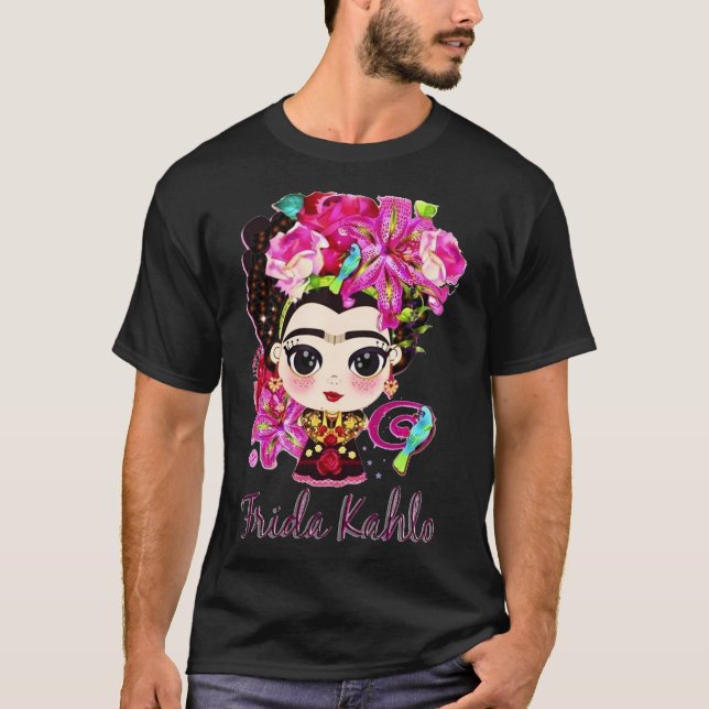 Popart painter smoking Frida kahlo art flower gift T-Shirt (Front)
