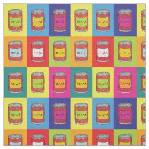 Popart Pattern of Canned Baked Beans Retro Fabric
