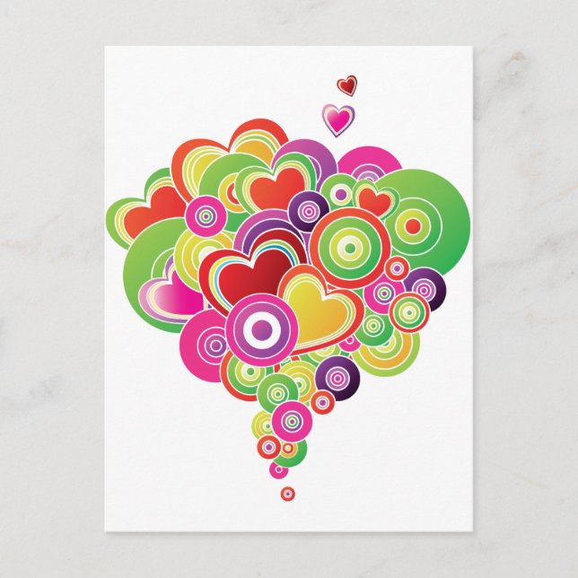 PopArt Pink and Green Hearts Postcard (Front)