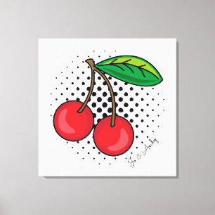 Popart Red Cherries on Halftone Dots Canvas Print