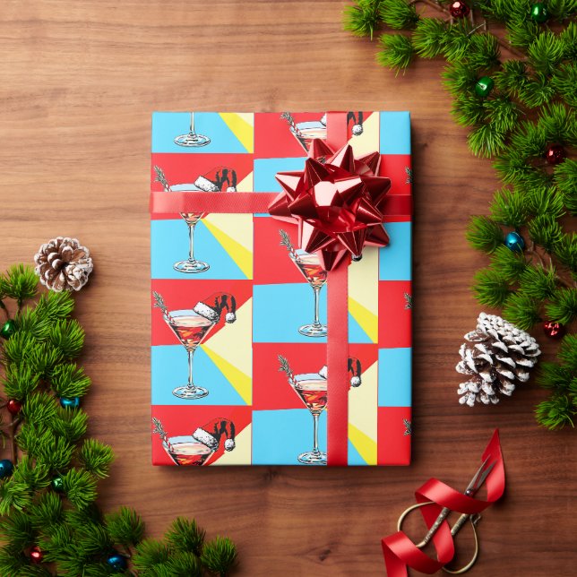 PopArt Santa Martini Wrapping Paper (Holiday Gift)