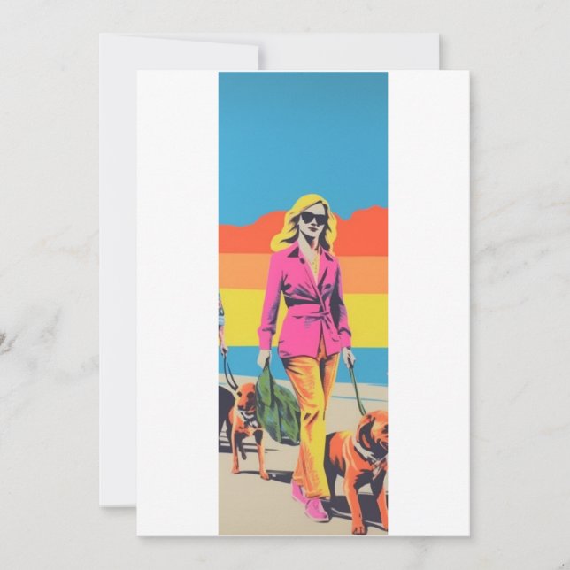 Popart style gift, beach dog walk invitation (Front)