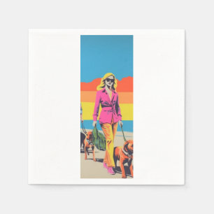 Popart style gift, beach dog walk napkin