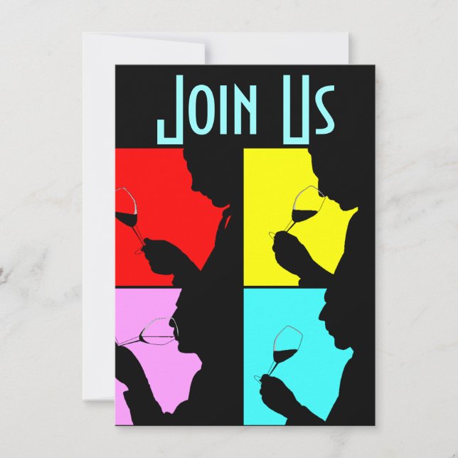 PopArt Wine Tasting Silhouette 4 Steps Invitation (Front)