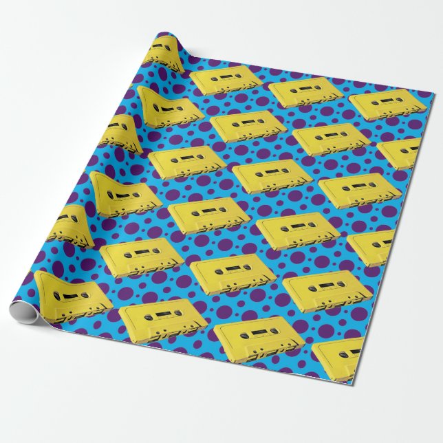 PopArt Yellow Cassette Wrapping Paper (Unrolled)