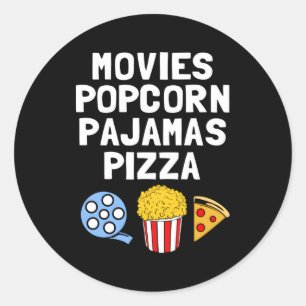 Popcorn Addict Movies Popcorn Pyjamas Pizza Classic Round Sticker