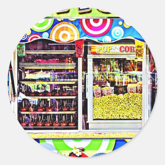 Popcorn and Candy Apples Classic Round Sticker (Front)