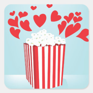 Popcorn and Hearts Movie Date Night Square Sticker