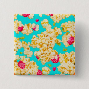 popcorn and raspberry 15 cm square badge