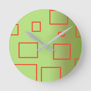 Popcorn Anime Green Red Rectangles Round Clock