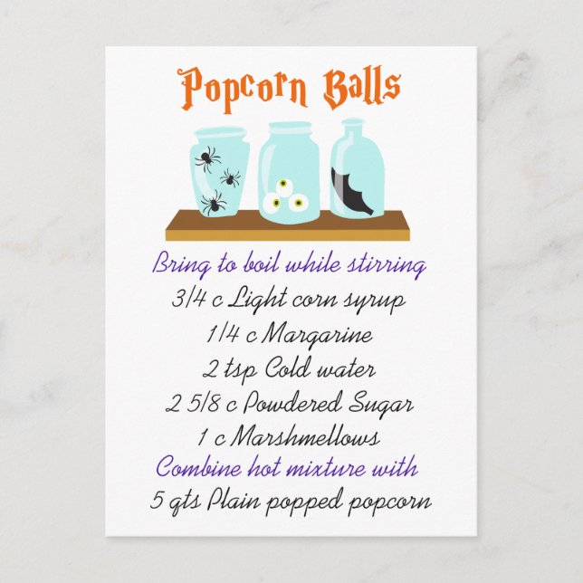 Popcorn Balls Recipe Postcard (Front)