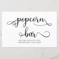 Popcorn Bar | Black White Minimalist Wedding Sign