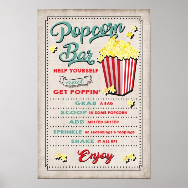 Popcorn Bar Menu Party Sign (Front)