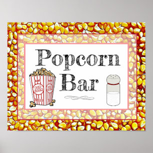 Popcorn Bar Wedding or Baby Shower Sign Poster